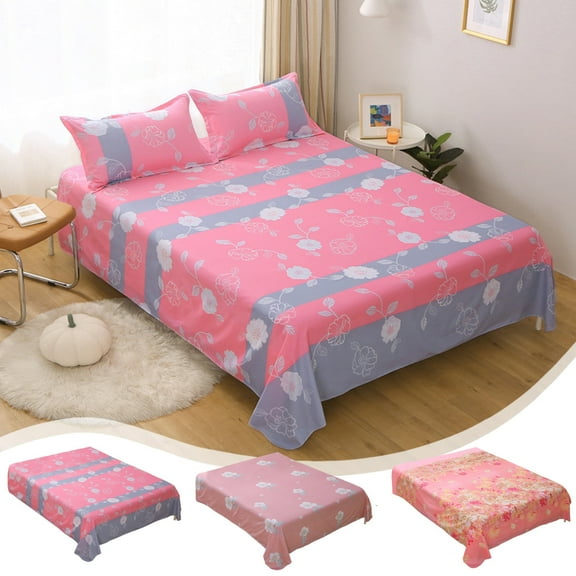 Qocolhg Beautiful Flower Patterns Twin Flat Sheet, College Dorm Room Essentials, Breathable & Comfortable, Hotel Luxury Bedding Sheet, Super Soft, Wrinkle Free & Comfy, 90.5x78.7 inch Pink