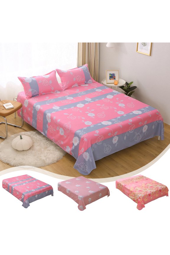 Qocolhg Beautiful Flower Patterns Twin Flat Sheet, College Dorm Room Essentials, Breathable & Comfortable, Hotel Luxury Bedding Sheet, Super Soft, Wrinkle Free & Comfy, 90.5x78.7 inch Pink