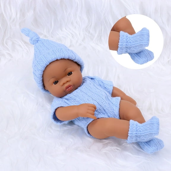 Qocolhg Black Baby Doll, 7 Inch American African Black Girl Doll with Clothes, Realistic Reborn Baby Doll for Kids Girls Aged 2-6, Silicone Small Black Doll Toy for Christmas Birthday Gifts