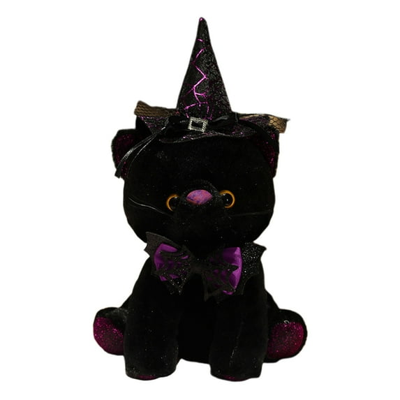 Qocolhg Black Cat Stuffed Animal Halloween Spooky Cat Plush Toys cat Doll Home Decoration Living Room Ornament Doll Spooky Gifts, Halloween Decorations Clearance