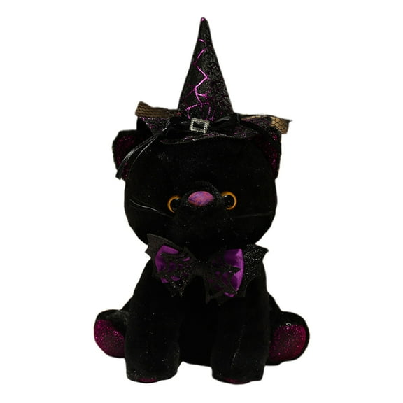 Qocolhg Black Cat Stuffed Animal Halloween Spooky Cat Plush Toys cat Doll Home Decoration Living Room Ornament Doll Spooky Gifts, Halloween Decorations Clearance