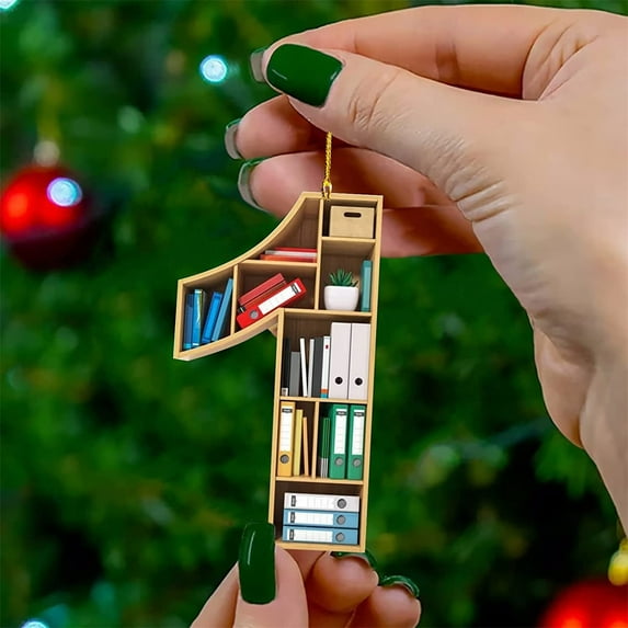 Qocolhg Christmas Book Lovers Ornament, Reading Vintage Book Christmas Ornament, Reading Book Christmas Ornament, Acrylic Digital Shapes Ornament Gift for Her Librarian, Suitable for Christmas