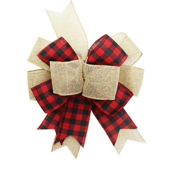 Qocolhg Christmas Buffalo Plaid Bow Rustic Burlap Crafts Wreath Bow for Holiday Weeding Kitchen Decor, Christmas Decorations Clearance, 9.5 x 13 Inch, Red