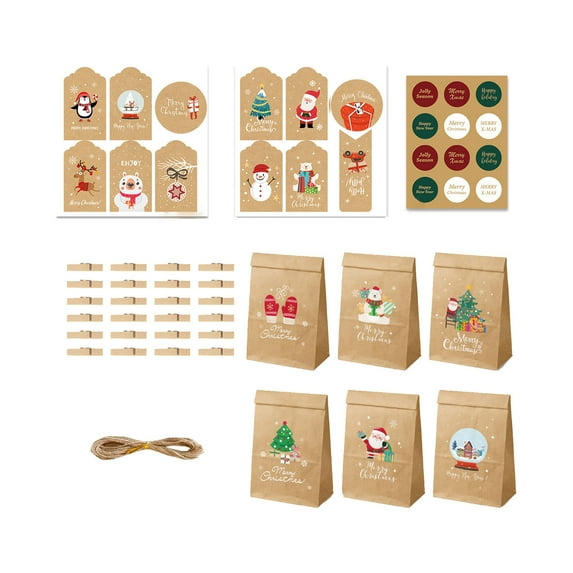 Qocolhg Christmas Decorations Indoor Outdoor, Christmas Candy Bag Advent Calendar Christmas Candy Box Gift Packaging Box Kraft Paper Bag Holiday Gift Box 24 Sets, on Sale Clearance!