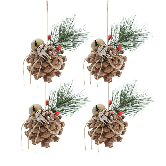 Qocolhg Christmas Tree Ornaments, 3.5 Inch Natural Pine Cones with Bell, 4 Pcs Large Pinecone, Christmas Natural Pinecone Ornaments Big Pinecones for Autumn and Winter Decor Christmas Clearance