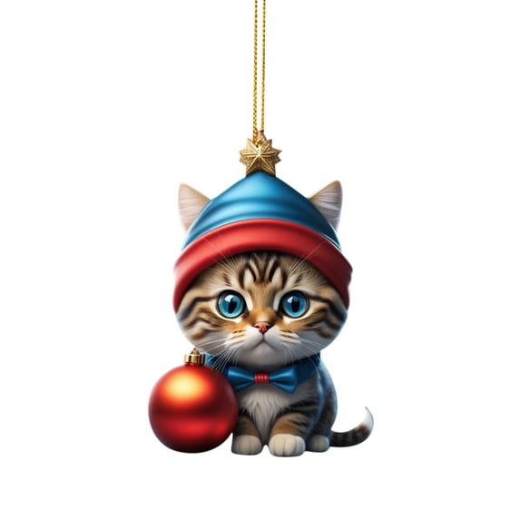 Qocolhg Christmas Tree Ornaments Decorations Cute Hatted Cat Mini Cartoon Holding Cat Acrylic Xmas Hanging Decoration Winter Fancy Gifts for Christmas Tree Farmhouse Home Decor Clearance