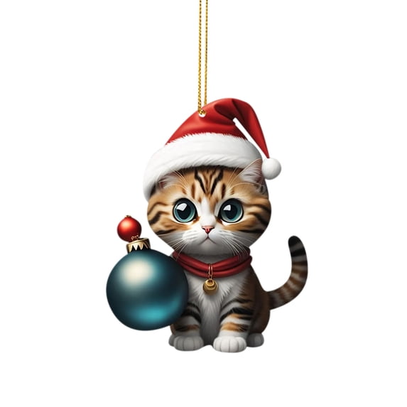 Qocolhg Christmas Tree Ornaments Decorations Cute Hatted Cat Mini Cartoon Holding Cat Acrylic Xmas Hanging Decoration Winter Fancy Gifts for Christmas Tree Farmhouse Home Decor Clearance