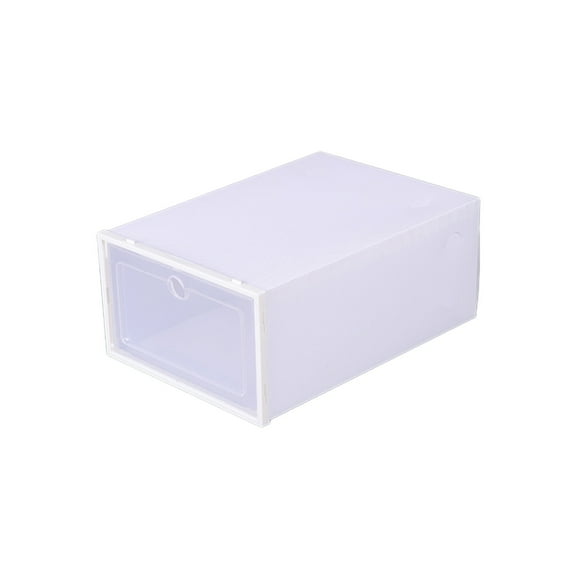 Qocolhg Clear Stackable Shoe Storage Box Storage Transparent Foldable Home Textile Storage Stuff Organizer, 12x8x5 inch Clamshell Storage Box, Plastic Drawer Organizer with Front Opening (White)