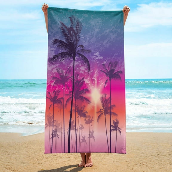 Qocolhg Coconut Palm Tree Beach Towel Oversized 30"x60" Quick Dry Sand-Free Colorful Sunset Beach Towels Soft Lightweight Microfiber Towels for Swim Pool Camping Travel, Summer Clearance