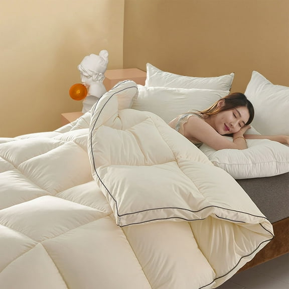 Qocolhg Cooling Comforter Full/Queen Size, Cooling Blankets for Hot Sleepers and Night Sweats, Summer Comforter for Queen Size Bed, Breathable Soft Thick Quilt Queen Size, Summer Clearance, Beige