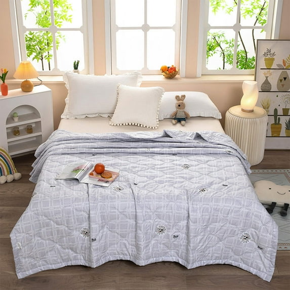 Qocolhg Cute Summer Quilt Bedding Modern Air Conditioner Quilt for Kids, Cotton Breathable Comforter Print Floral Quilts Bedspread, Cooling Blankets for Hot Sleepers, 39x59 inch, Gray