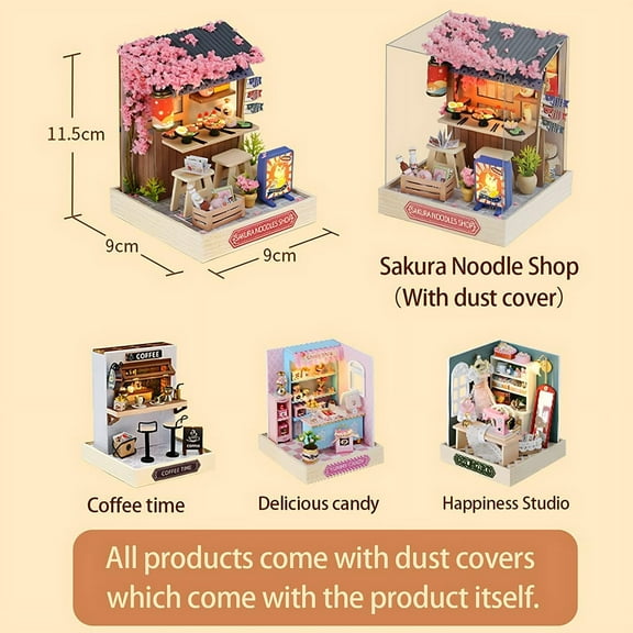 Qocolhg DIY Miniature Cafe House Kit for Adults to Build, Smart House Happiness One Pavilion Assembled Model Toys, Tiny House Making Kit with Furniture, Halloween and Christmas Decorations Gifts