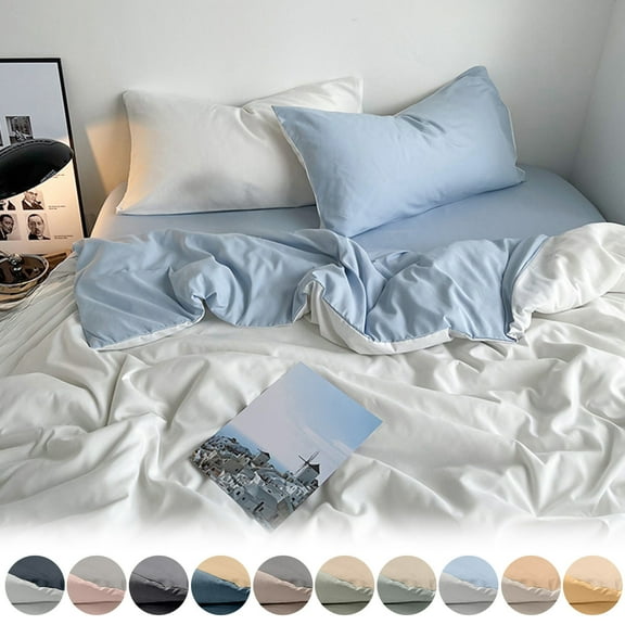 Qocolhg Twin/Full/Queen Comforter Set, 4 Pieces Bed Set, Bedding Sets for All Season, Portable Double Bedding Quilt Sheet, Including 1 Comforter Cover, 2 Pillowcases, 1 Fitted Bed Sheets, A