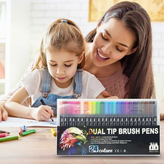 Qocolhg Dual Tip Acrylic Paint Marker Pens, 24 Colors Waterproof Permanent Paint Art Marker Pen Set for Rock Painting, Ceramic, Wood, Canvas, Plastic, Glass, Stone, Calligraphy, Card Making