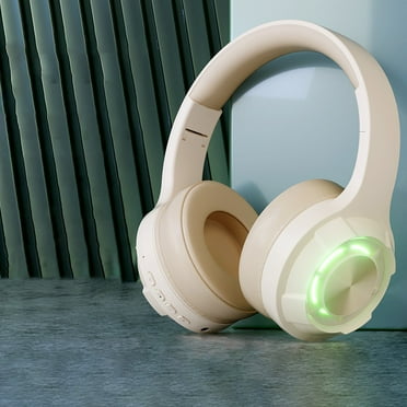 Qocolhg Over Ear Wireless Bluetooth 5.3 Headset, Headband Wireless Headphones, Esports Game Earphones with Breathing Lamp, Stereo, Low Latency, Foldable, Stretchable, Soft Ear Pads, Beige