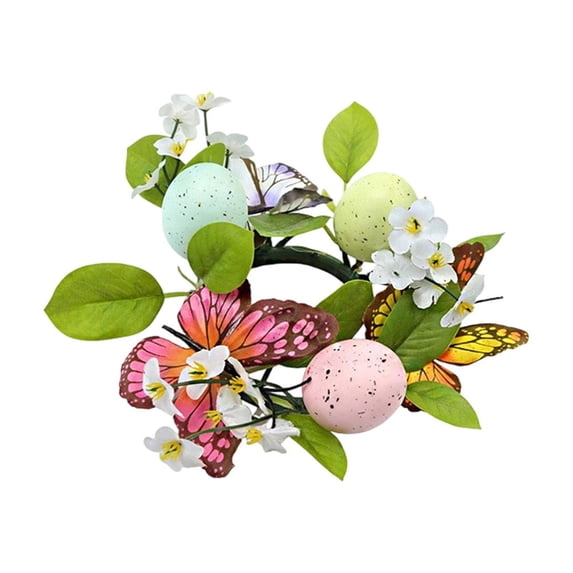 Qocolhg Easter Egg Candle Rings Wreaths Spring Artificial Foliage Berry and Egg Wreath Pastel Easter Eggs Candle Holder Rings for Easter Holiday Springtime Decor Front Door Table Centerpiece