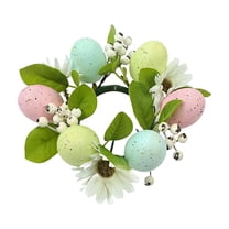 Qocolhg Easter Egg Candle Rings Wreaths Spring Artificial Foliage Berry and Egg Wreath Pastel Easter Eggs Candle Holder Rings for Easter Holiday Springtime Decor Front Door Table Centerpiece