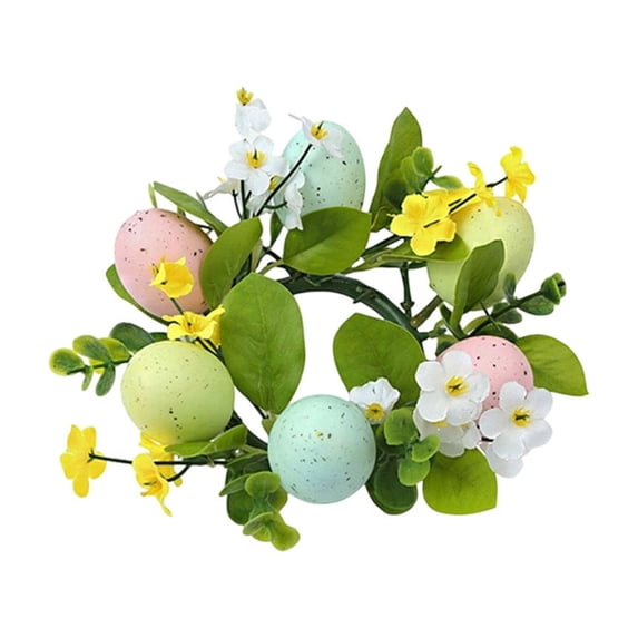 Qocolhg Easter Egg Candle Rings Wreaths Spring Artificial Foliage Berry and Egg Wreath Pastel Easter Eggs Candle Holder Rings for Easter Holiday Springtime Decor Front Door Table Centerpiece