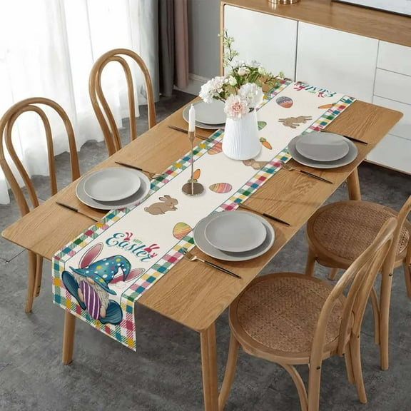 Qocolhg Easter Eggs Table Runner 13x72 Inch Bunny Floral Spring Seasonal Holiday Kitchen Dining Table Decoration for Indoor Outdoor Home Party Decor, Easter Table Decorations
