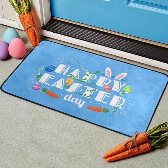 Qocolhg Easter Welcome Door Mat Bunny/Egg Spring Floor Mat Indoor Outdoor Entrance Bathroom Door Mat Non-Slip Washable Home Party Decorations 15.7x23.6 Inch, Easter Clearance