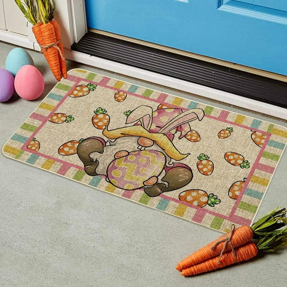 Qocolhg Easter Welcome Door Mat Bunny/Egg Spring Floor Mat Indoor Outdoor Entrance Bathroom Door Mat Non-Slip Washable Home Party Decorations 19.7x31.5 Inch, Easter Clearance