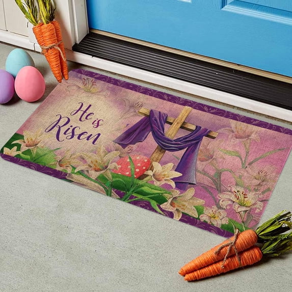 Qocolhg Easter Welcome Door Mat Bunny/Egg Spring Floor Mat Indoor Outdoor Entrance Bathroom Door Mat Non-Slip Washable Home Party Decorations 19.7x31.5 Inch, Easter Clearance