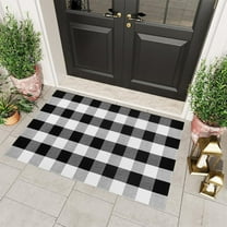 Qocolhg Fall Door Mat Outdoor 40x60 cm Buffalo Plaid Outdoor Rug Hand-Woven Fall Outdoor Mat Black White Checkered Fall Doormat Fall Decorations Washable Front Porch Decor for Porch Clearance