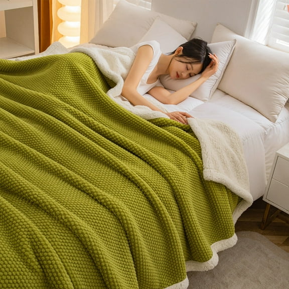 Qocolhg Flannel Fleece Throw Blankets for Bed Sofa Couch, Soft Warm Plush Blanket, Cozy Lightweight Thick Blanket for Adult Kids, Air Conditioner Blanket for All Seasons, Summer Clearance, Green