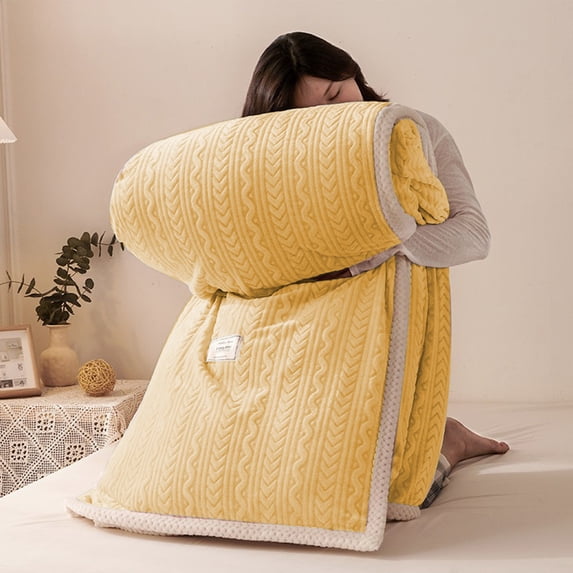 Qocolhg Flannel Fleece Throw Blankets for Bed Sofa Couch, Soft Warm Plush Blanket, Cozy Lightweight Thick Blanket for Adult Kids, Air Conditioner Blanket for All Seasons, Summer Clearance, Yellow