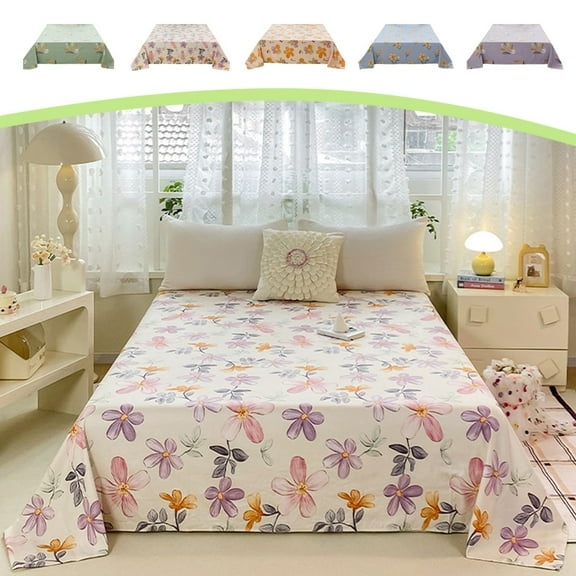 Qocolhg Floral Twin Flat Bed Sheets Only, Soft Comfortable Top Sheet Decorative Bedding, Silky Soft Microfiber, Wrinkle Free, and Luxurious Bed Sheets, Easy to Wash, 59x78.7 inch