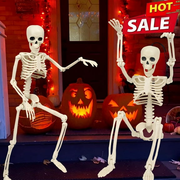 Qocolhg Halloween Posable Skeletons, Full Body Human Skeleton with Movable Joints for Halloween Haunted House Graveyard Party Scary Decor