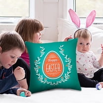 Qocolhg Happy Easter Throw Pillow Covers 18x18 Inch Bunny Egg Spring Floral Decorative Holiday Party Cushion Cases for Sofa Couch, Easter Decorations for Home