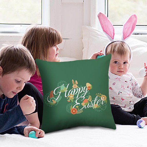 Qocolhg Happy Easter Throw Pillow Covers 18x18 Inch Bunny Egg Spring Floral Decorative Holiday Party Cushion Cases for Sofa Couch, Easter Decorations for Home