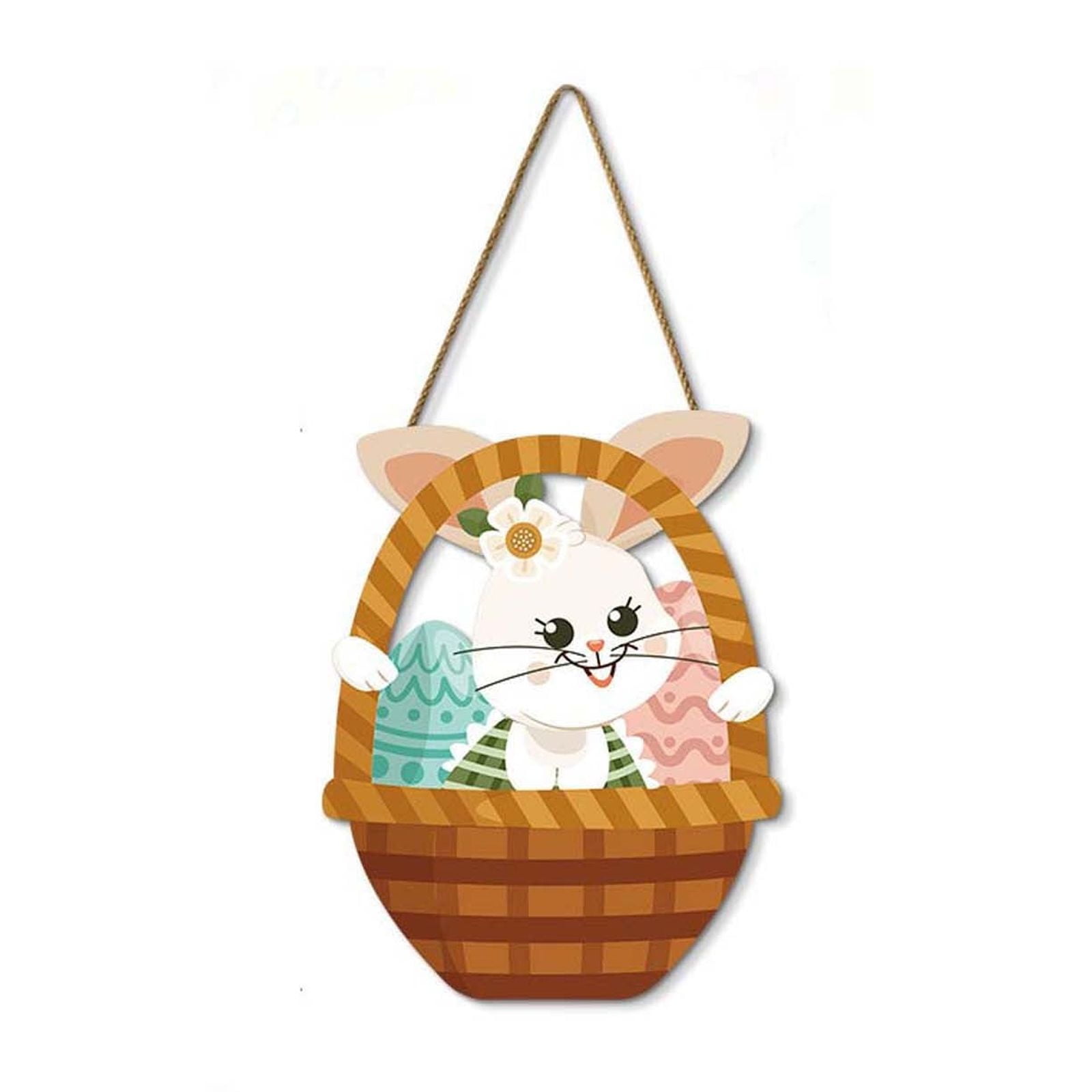 Qocolhg Happy Easter Wooden Hanging Sign Bunny Rabbit Welcome Sign Door ...