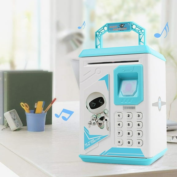 Qocolhg Kids Electronic Piggy Bank, Mini ATM Piggy Bank for Real Money, Piggy Bank for Boys Girls Toy, Auto Scroll Paper Money Saving Box with Fingerprint Recognition, Password, Lock, Toys Clearance