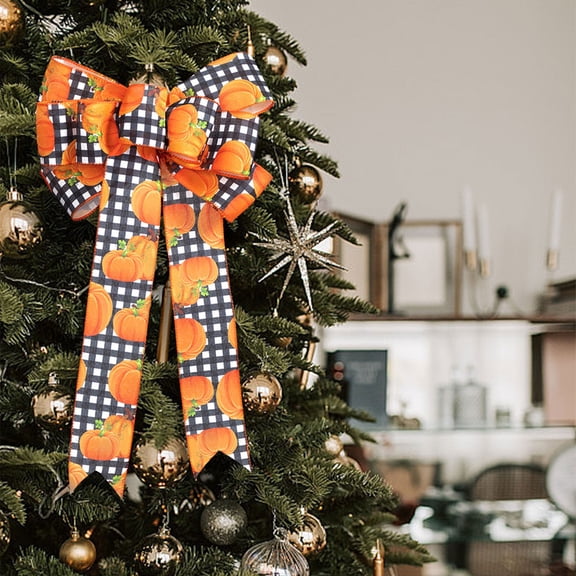 Qocolhg Large Fall Wreath Bows Thanksgiving Bows Maple Leaves Strips Burlap Bows for Wreaths, Fall Ribbon Bows Tree Topper Bows for Thanksgiving Home Indoor Outdoor Christmas Tree Decoration