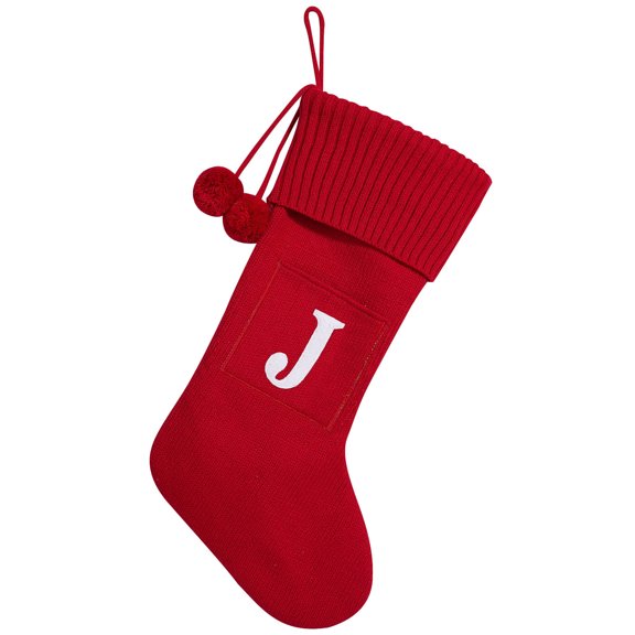 Qocolhg Letter Cable Knit Christmas Stockings Small Xmas Fireplace 16.5 inches Hanging Decoration,Christmas Stocking with 26 Letters, Initial Christmas Stocking for Family Holidays