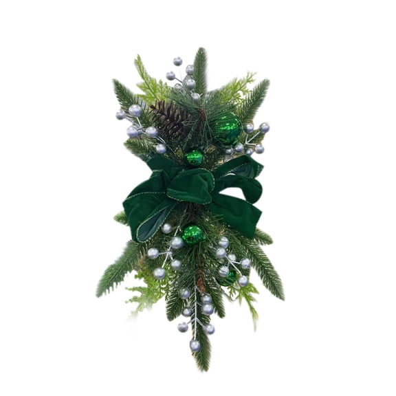 Qocolhg Light Up Christmas Swag Wreath 2024, Cordless Pre-lit Stairway Swag Trim, Christmas Swag Wreaths for Front Door Wall Window, Hanging Stair Teardrop Swag Garlands, Hanging Ornament Decor