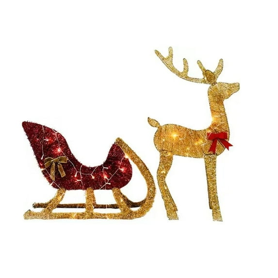 Qocolhg Lighted Christmas Deer Family Set, Glitter 3D Gold Standing Christmas Male Deer with Warm Led Lights, Large Outdoor Yard Reindeer Holiday Decoration, for Yard Patio Lawn Party, 40.6 Inch