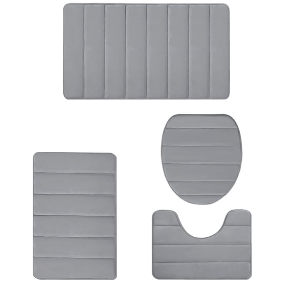 Qocolhg Memory Foam Bath Mats of 4 Piece for Bathroom Floor U-Shaped Toilet Mats Non-Slip Thick Bathroom Rug Water Absorption Machine Washable Easier to Dry Bath Mats for Bathroom (Gray)