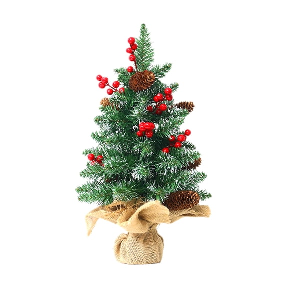 Qocolhg Mini Christmas Tree Decorations, 18 Inches Potted Artificial Christmas Tree Flocked with Berries and Pine Cones Small Christmas Tree Table Decor Artificial Christmas Tree Holiday Decor
