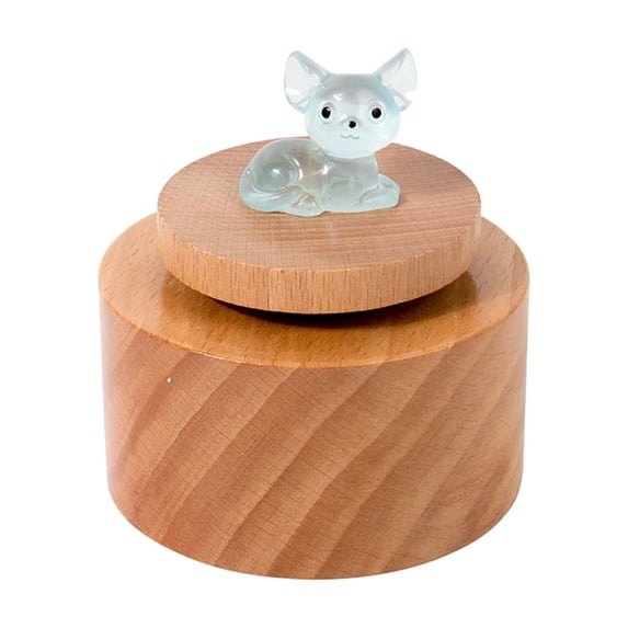 Qocolhg Mini Luminous Circular Music Box, Little Animals Wooden Mechanical Music Box, The Music Box Gift That Sings Castle in The Sky, Birthday Gifts for Kids Boys Girls Singing Music Gift Box