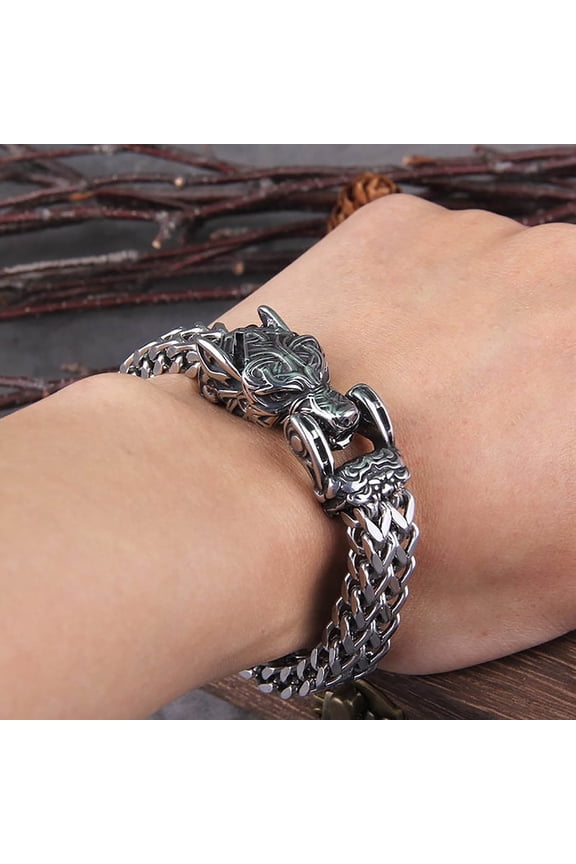 Mother's Day Valentine's Day Birthday Gift for Girlfriend Mother Wife DaughterEuropean And Wolf Stainless Steel Bracelet Men's Punk Vintage Thick Chain Fashion Titanium Steel Bracelet Jewelry