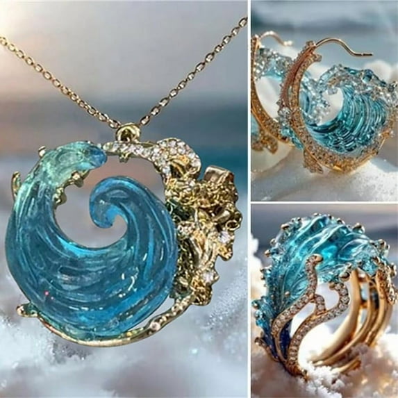 Qocolhg Mother's Day Valentine's Day Birthday Gift for Girlfriend MotherOath Jewelry Set Necklace Earrings Ring Jewelry Set Jewelry Set For Women Cean Beach Jewelry Set For Women Summer Jewelry Gift