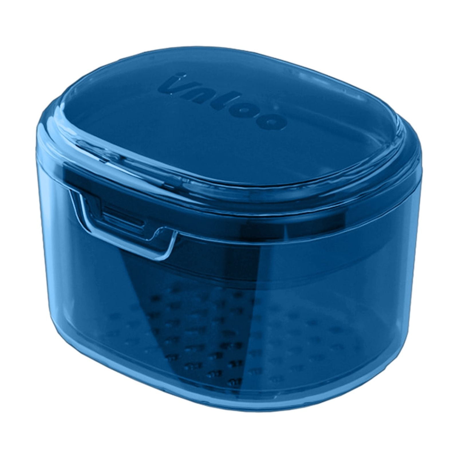 Qocolhg Multipurpose Denture Bath Case with Strainer Basket, Double Layered Denture Holder Cup to Clean and Soak, Orthodontic Retainer Box, False Teeth Container, Blue