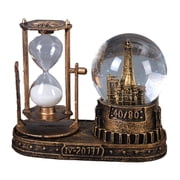 Qocolhg Music Crystal Snow Globe with Hourglass Vintage Paris Eiffel Tower Home Decoration for Living Room Bedroom Book Shelf TV Cabinet Desktop Decor Table Centerpieces Ornaments