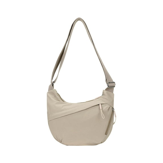 Qocolhg Nylon Canvas Crescent Crossbody Bag for Women Fashion Commuting Shoulder Tote Handbag Casual Sling Bag Dumpling Purse Bag for Outdoor Sports Travel Hiking Cycling Walking, Beige
