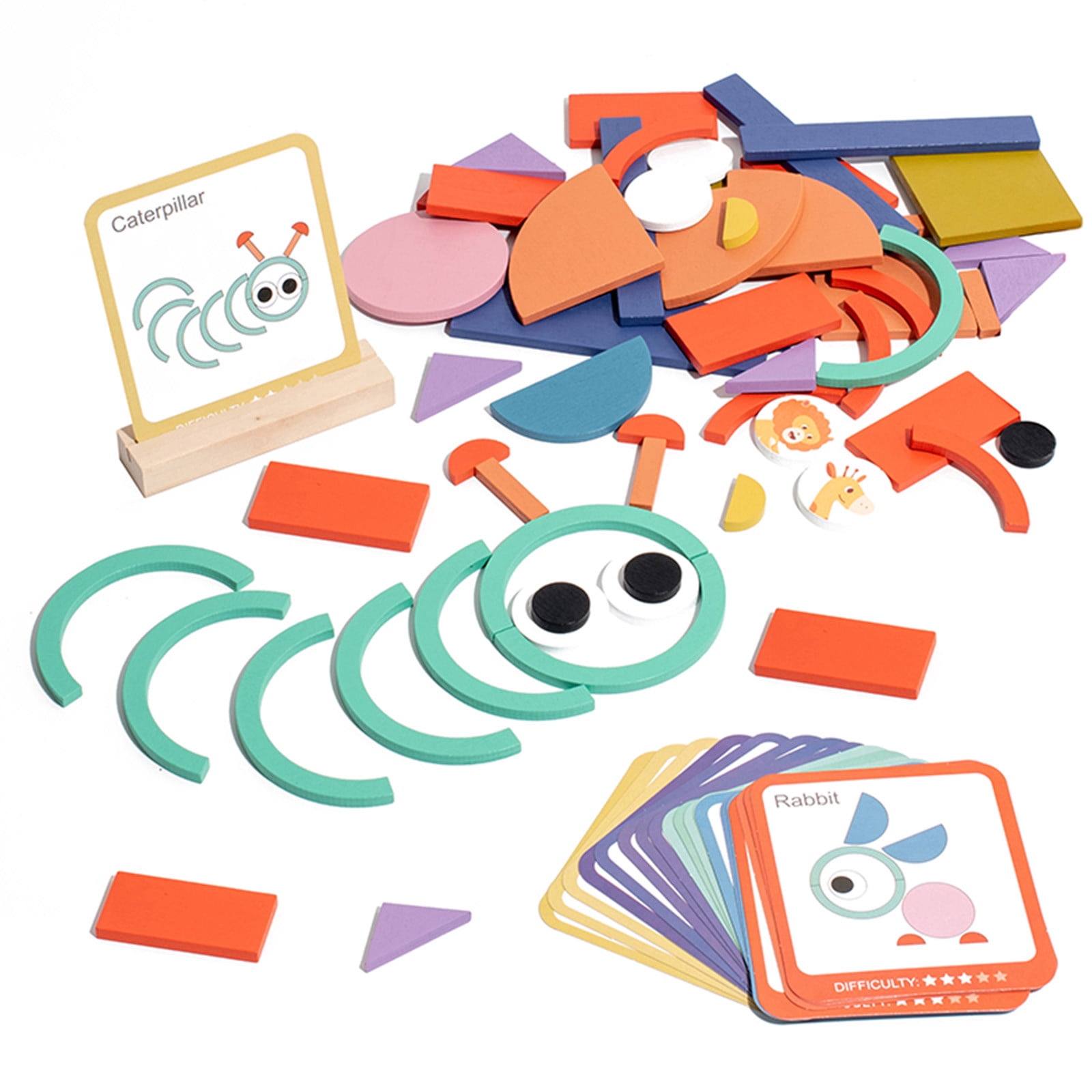Qocolhg Open Ended Wooden Shape Puzzles (100 Blocks & Cards) for ...