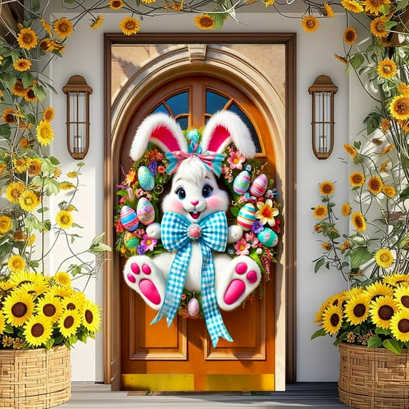 Qocolhg Outdoor Easter Decor Party Theme Decorations Front Door Cover Easter Decoration Easter Decorations Outdoor Easter Decorations for Home, 35.4x70.8 inch, G