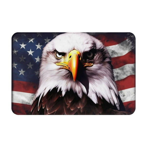 Qocolhg 4th of July American Eagle and Flag Bath Rugs Floor Mats Door Mat Outdoor Doormat Non Slip Absorbent Bathroom Floor Mat Carpet for Home Kitchen Entrance, Independence Day Decorations